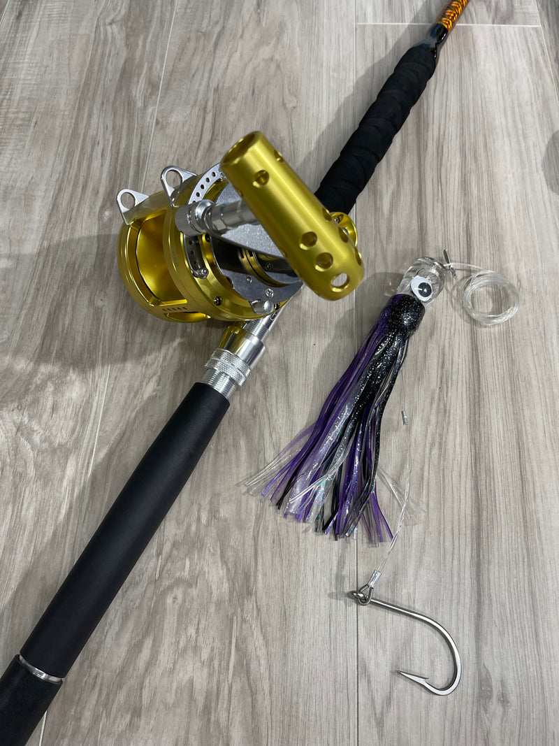 Complete Tuna Package (50lb Roller Rod, 30W Reel & 6pack Trolling Lure Complete Tuna Package (50lb Roller Rod, 30W Reel & 6pack Trolling Lure