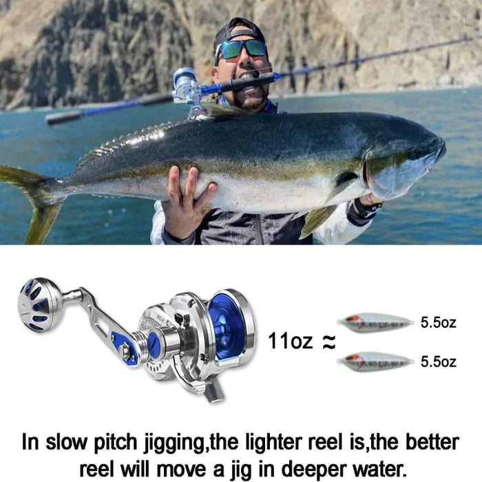 Slow Pitch Jigging Reel 17kg Gear Ratio 7.1:1 Aluminum Metal 11+