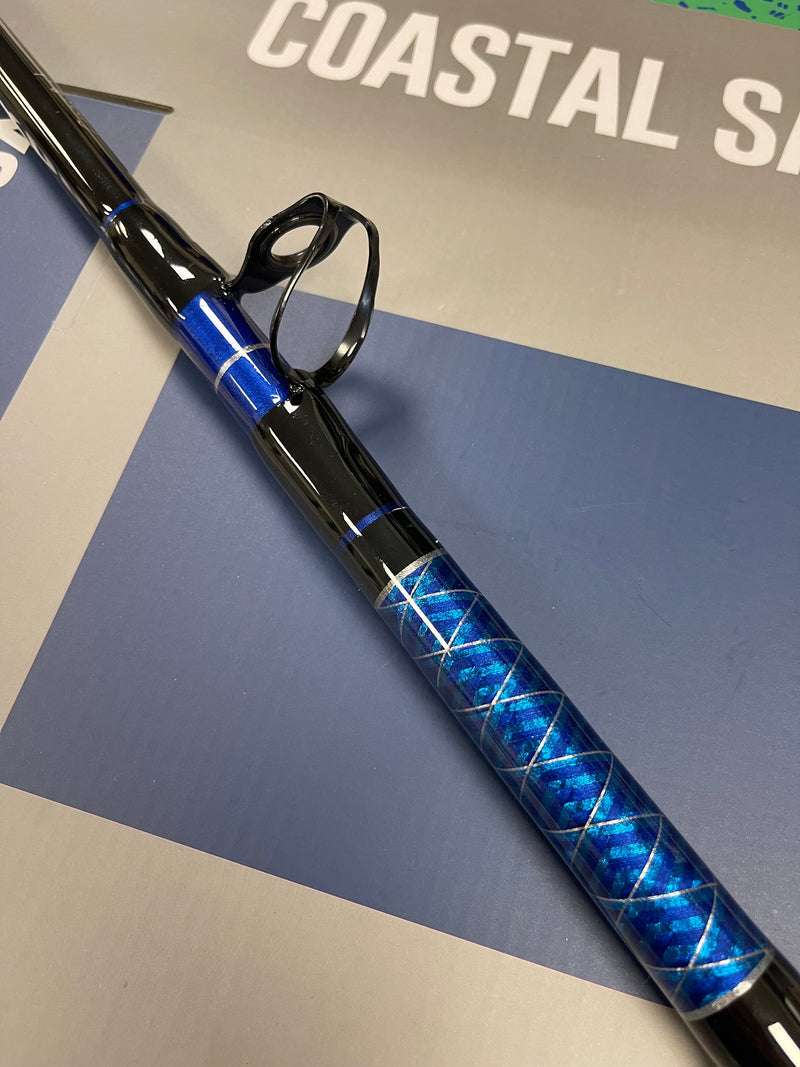 1 fishing rod with blue wrap