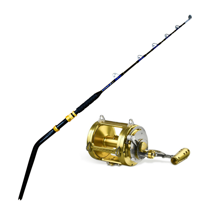 130lb Bent Butt Big Game Trolling Roller Rod & 80W Conventional Reel