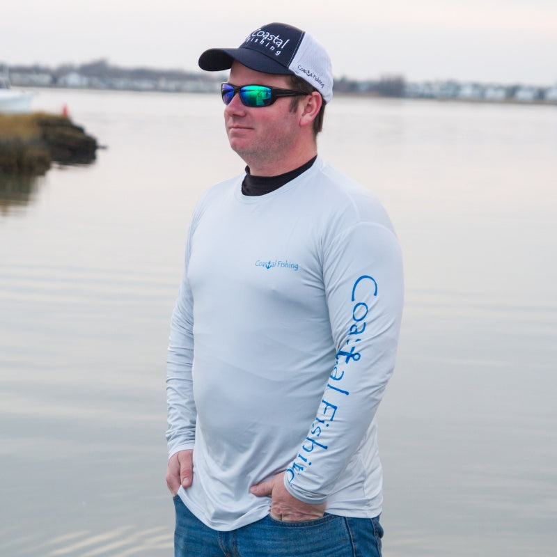 Coastal Gray Men's Long Sleeve QuickDry Fishing Shirt - Tuna Design