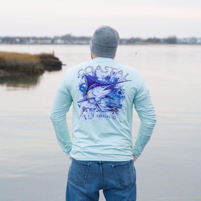 Coastal Green Men's Long Sleeve QuickDry Fishing Shirt - Marlin Design - Coastal Fishing 