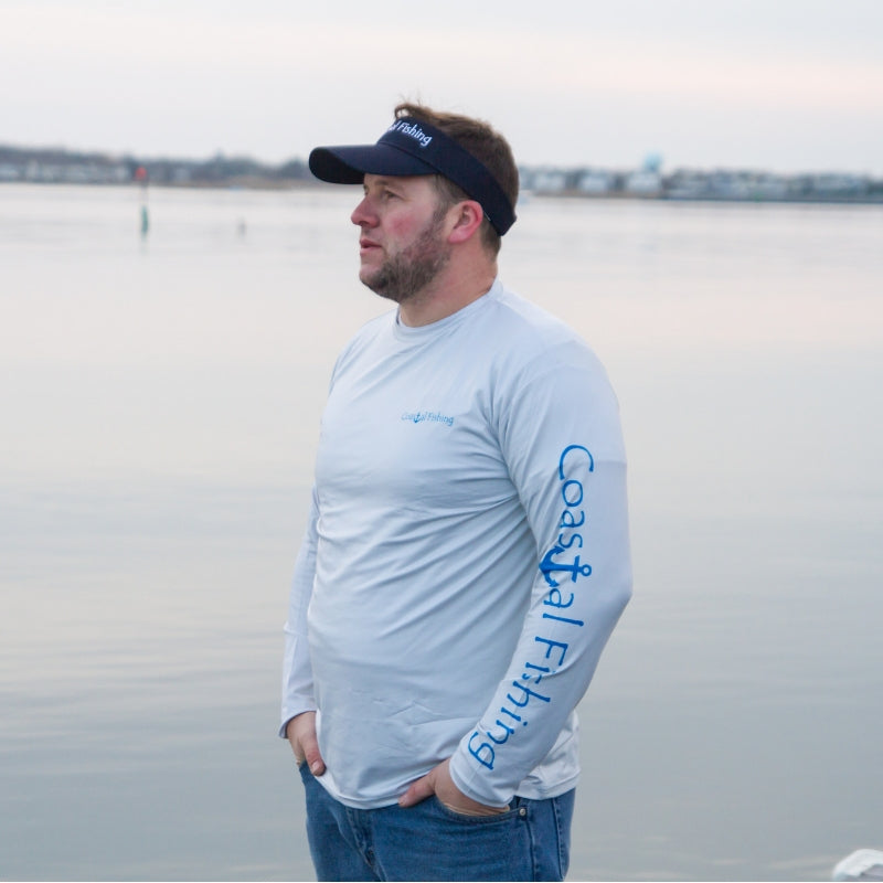 Coastal Gray Men's Long Sleeve QuickDry Fishing Shirt - Marlin Design - Coastal Fishing 