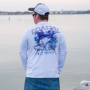 Coastal White Men's Long Sleeve QuickDry Fishing Shirt - Marlin Design - Coastal Fishing 