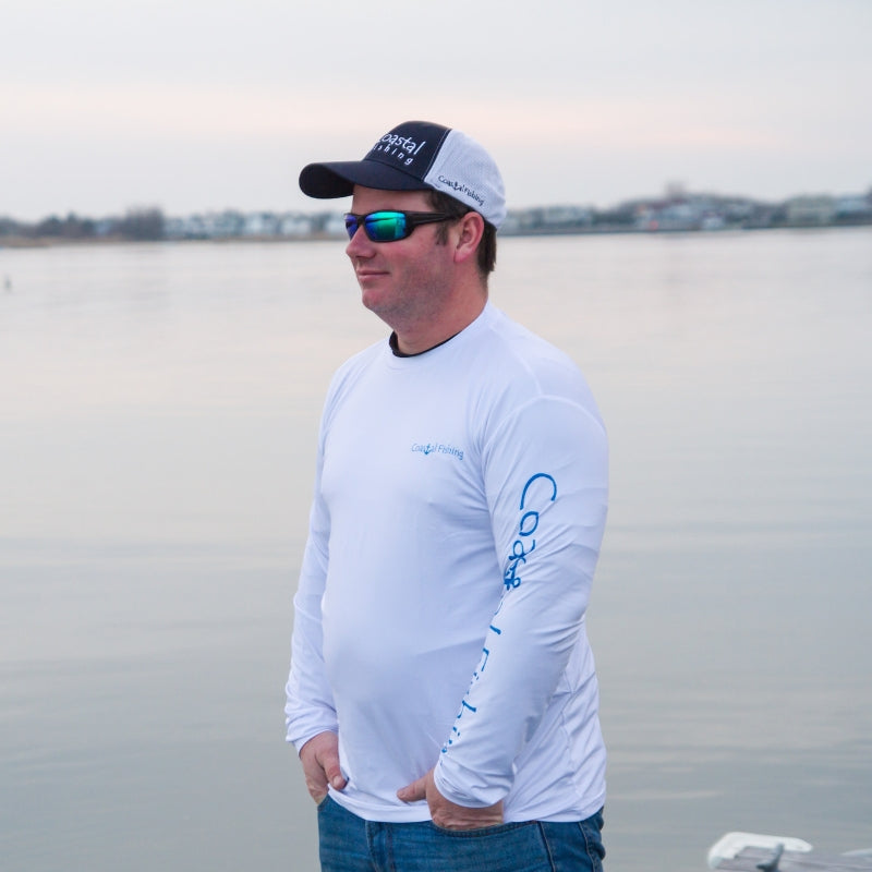 Coastal White Men's Long Sleeve QuickDry Fishing Shirt - Marlin Design - Coastal Fishing 